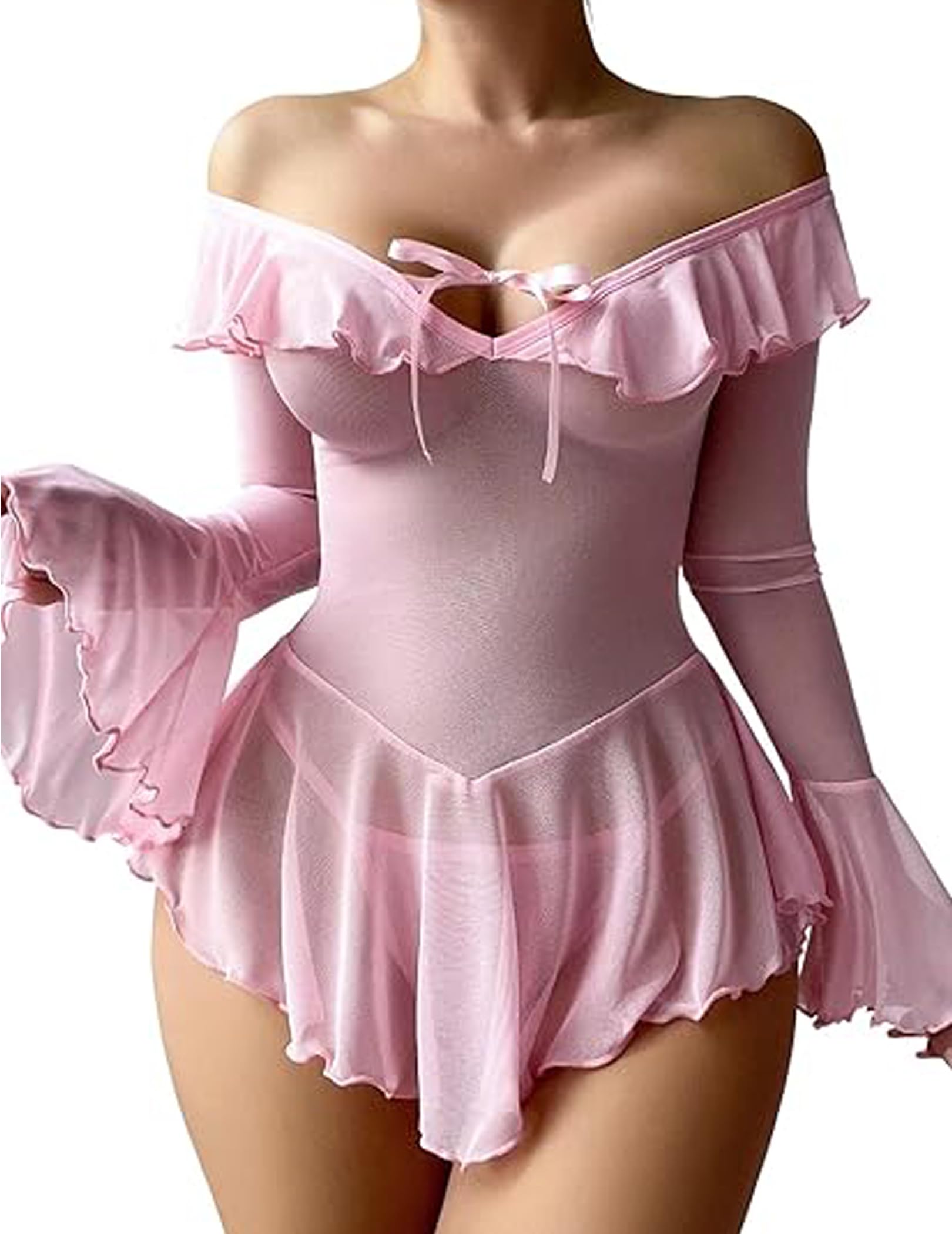 Avidlove Sexy Lingerie Babydoll Rave Ruffle Dress Off Shoulder Long Sleeve Nightgowns Outfits For Women S-XXL product image
