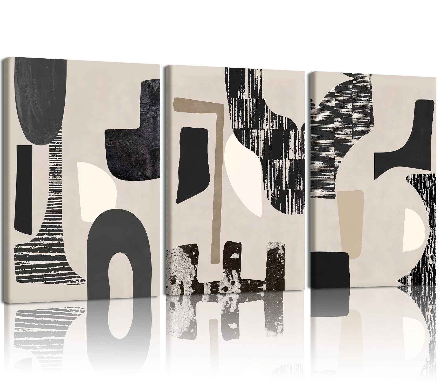 NCCXNCC 3Pcs Black and Beige Abstract Canvas Wall Art Bohemian Living Room Wall Decor Paintings Modern Geometric Posters Print Neutral Minimalist Artwork Pictures Bedroom Office Decor 16x24 Inch product image