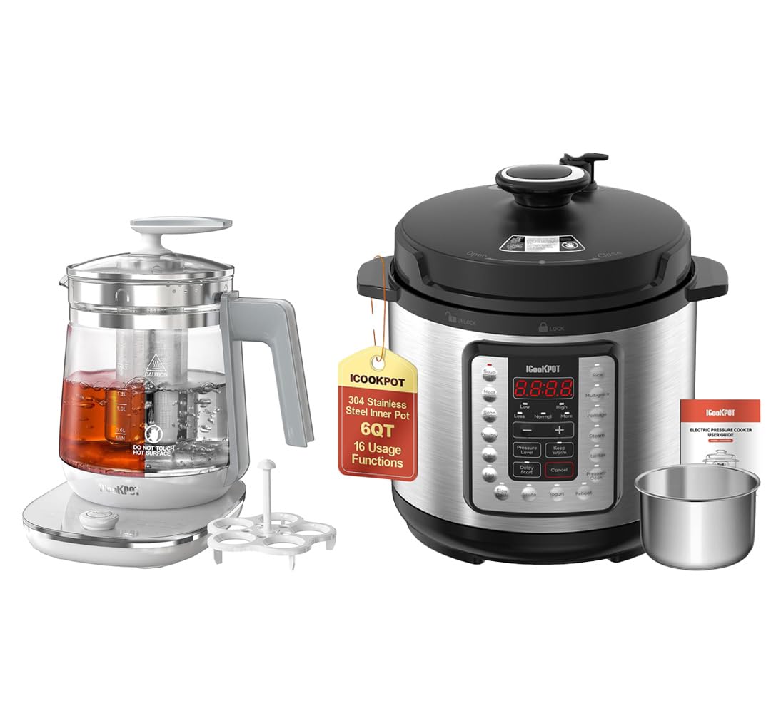 Kitchen Essential 2-Piece Virtual Bundle: 1.5L Electric Kettle + 6-Quart 16-in-1 Electric Pressure Cooker product image