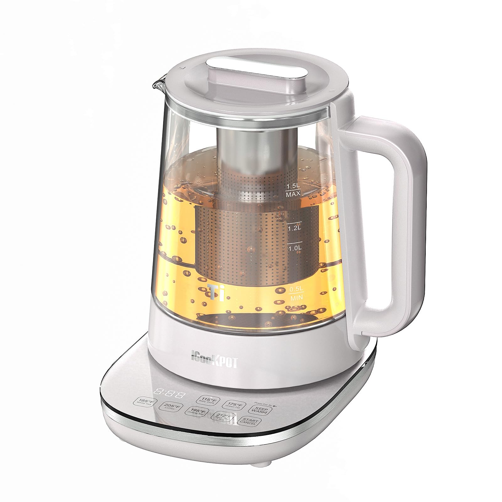 1500W Titanium Hot Tea Maker Glass Electric Kettle with Infuser and Temperature Control, 1.5L Tea Maker Rapid Boiling,Programmable Control for your Favorite Teas and Coffee, Grey product image