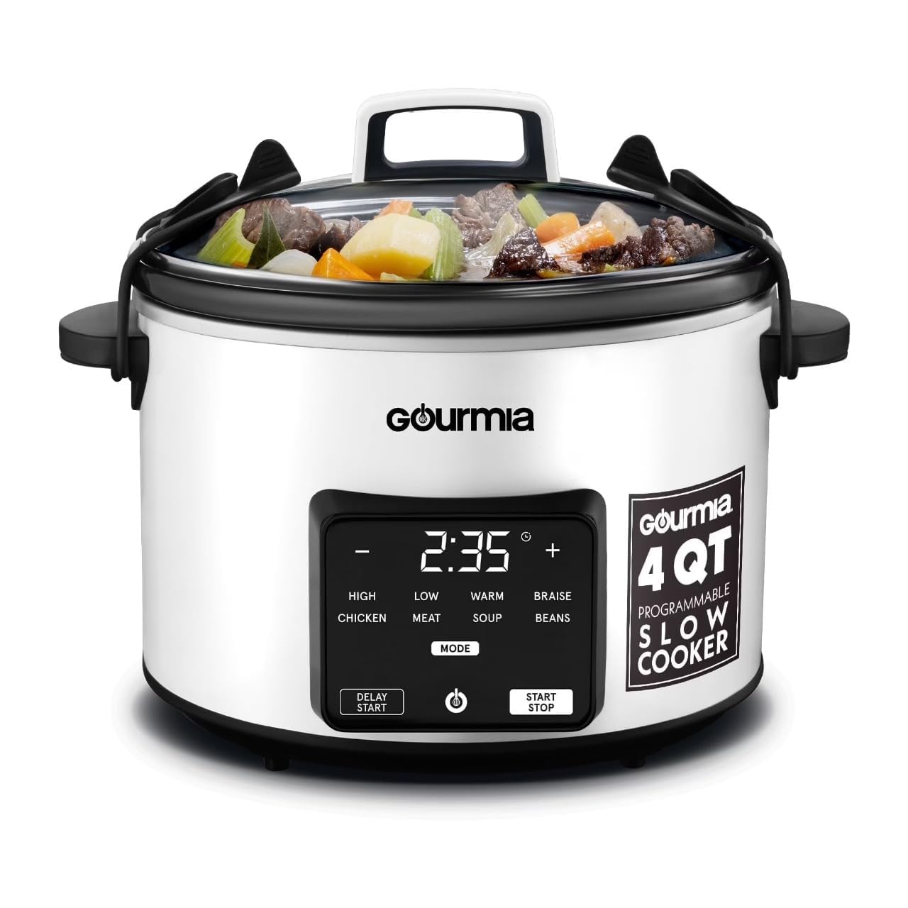 Gourmias GSC517 Slow Cooker 4.5 Quart, 5 Preset Modes, Digital Display, Timer up to 24h, Auto Keep Warm, Dishwasher Safe, Serves 5 Ice-White product image