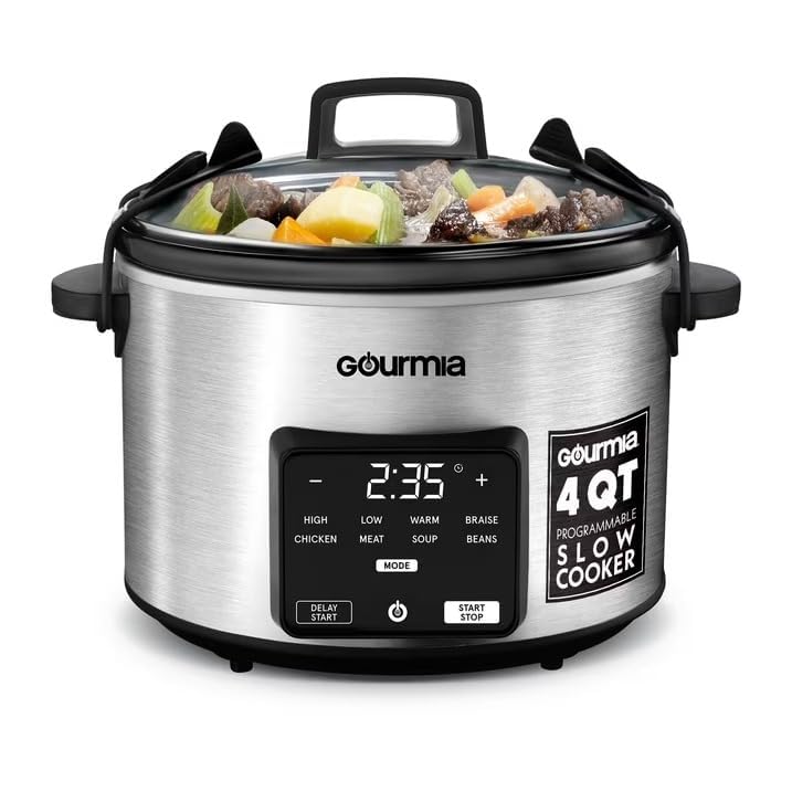 Gourmias GSC517 Slow Cooker 4.5 Quart, 5 Preset Modes, Digital Display, Timer up to 24h, Auto Keep Warm, Dishwasher Safe, Serves 5 Stainless-Steel product image