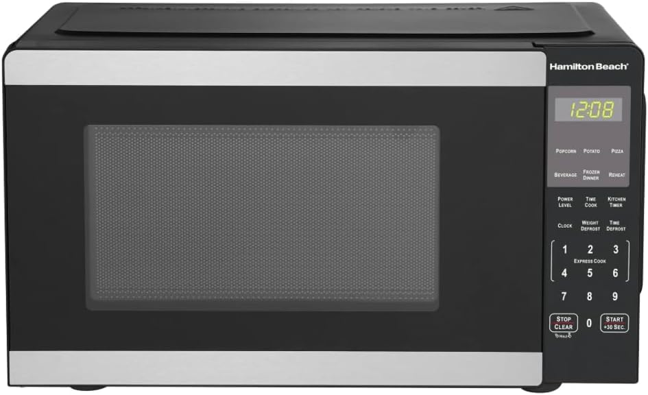 HamiiltonBeach 0.9 Cu ft Countertop Microwave Oven, 900 Watts, Stainless Steel, New product image