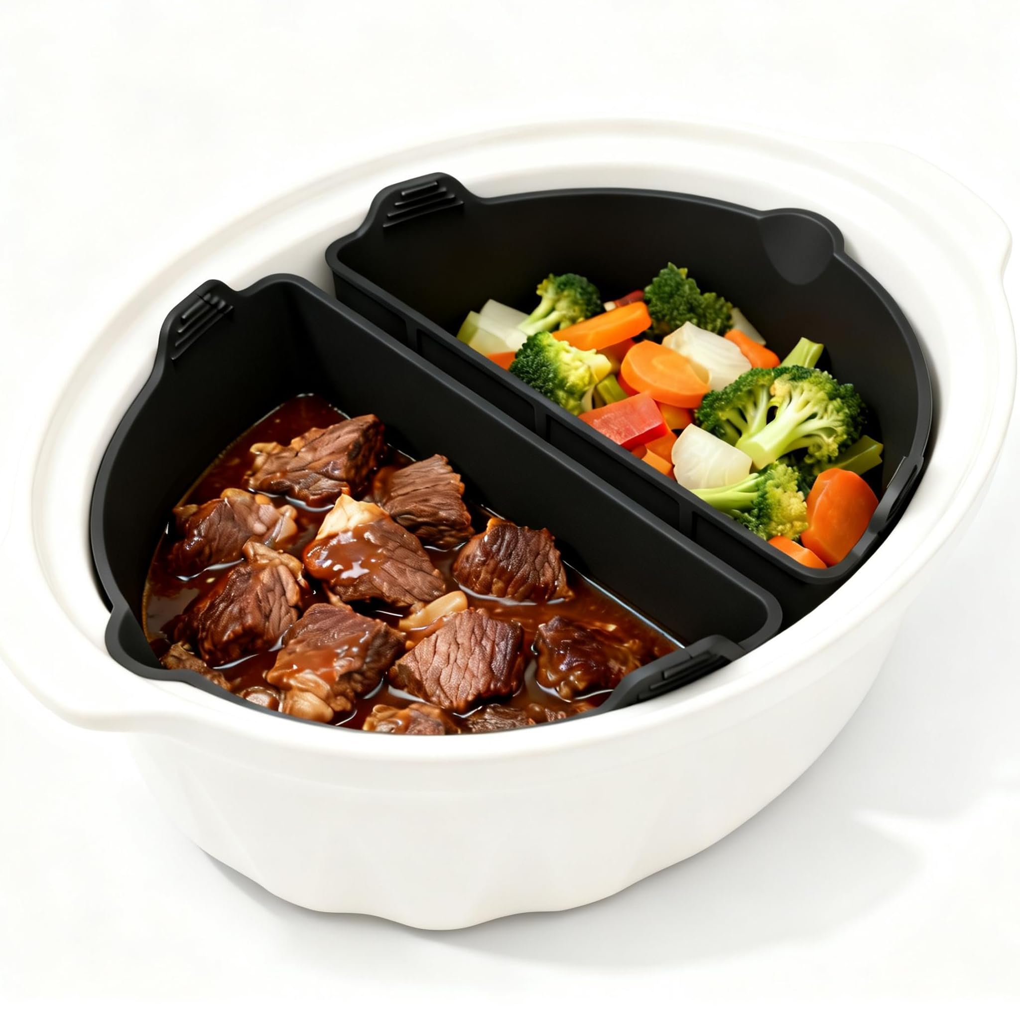 Silicone Slow Cooker Divider Insert for 6-8 Quart Oval Crock Pot, Reusable Heat Resistant Liners, Cook Two Meals at Once without Mixing Flavors, BPA-Free, Dishwasher Safe Grey, 2-Pack product image