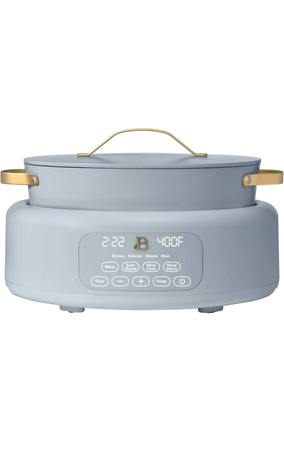 Beautiful 10-in-1 Electric Multi-Cooker by Drew Barrymore, 6-quart, digital display, 10 cooking functions, non-stick pot, easy one-touch control Cornflower Blue product image