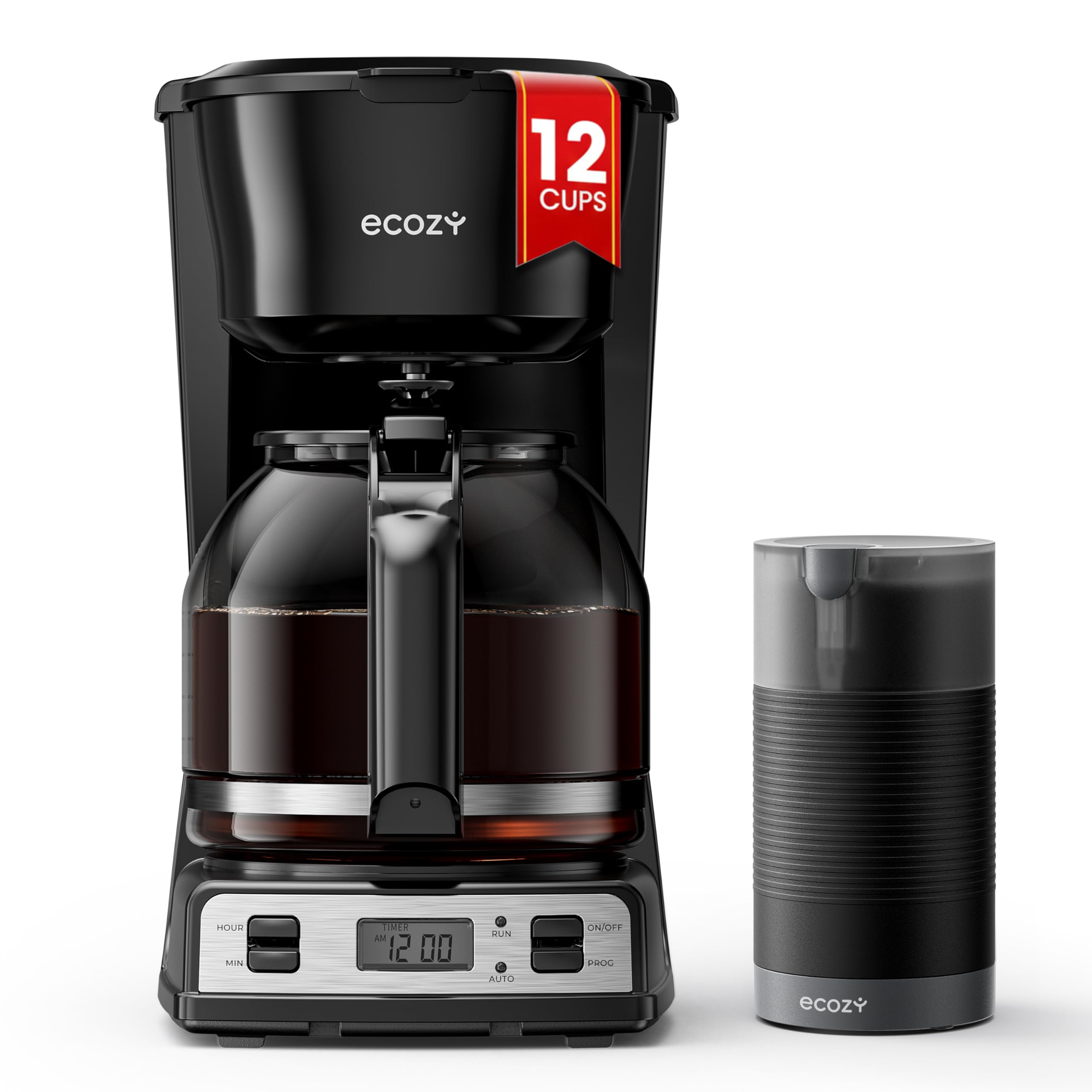 ecozy 12-Cup Drip Coffee Maker with Electric Coffee Grinder Combos, Programmable Coffee Machine with Washable Basket Filter, Auto Shutoff Function, No Drip Pause & Pour, Brezzano DuoSet product image