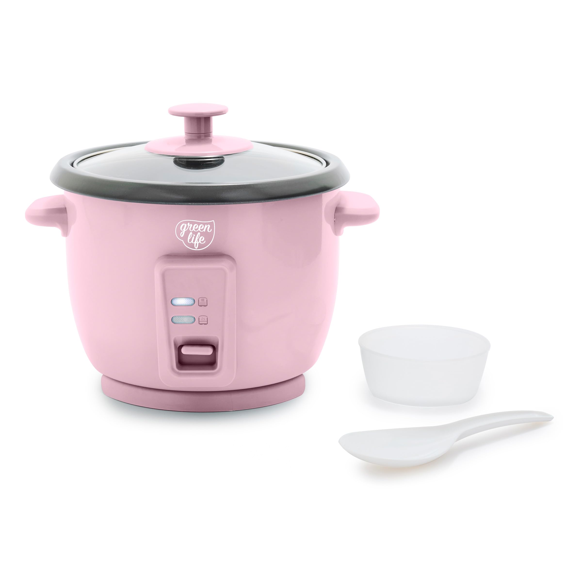 GreenLife Rice Cooker with Removable PFAS-Free Ceramic Nonstick Pot, 3-Cups Uncooked/6-Cups Cooked, Grains & Oatmeal Multicooker, Compact One-Switch Design, Auto Keep Warm, Easy Clean, Pink product image